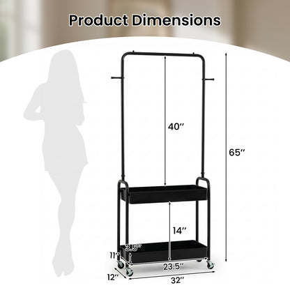 Heavy-Duty Laundry Cart With Hanging Rod, 2 Storage Baskets, Black Clothing & Closet Storage at Gallery Canada