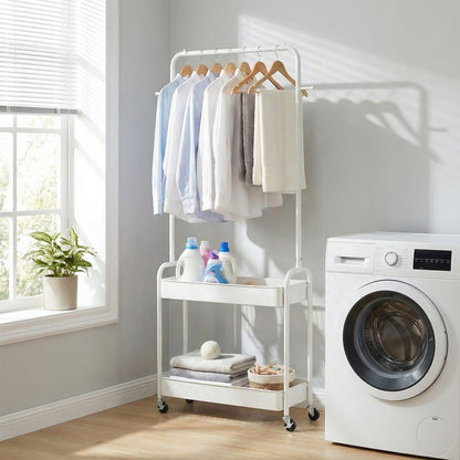 Heavy-Duty Laundry Cart, Hanging Rod, 2 Storage Baskets, White Clothing & Closet Storage at Gallery Canada