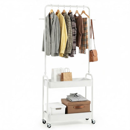 Heavy-Duty Laundry Cart, Hanging Rod, 2 Storage Baskets, White Clothing & Closet Storage White at Gallery Canada