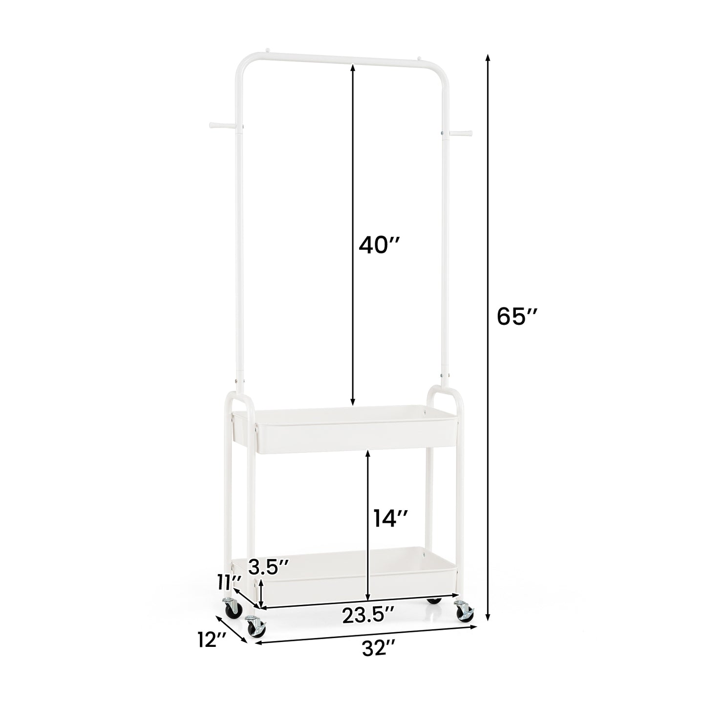 Heavy-Duty Laundry Cart, Hanging Rod, 2 Storage Baskets, White Clothing & Closet Storage at Gallery Canada