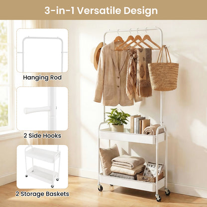 Heavy-Duty Laundry Cart, Hanging Rod, 2 Storage Baskets, White Clothing & Closet Storage at Gallery Canada