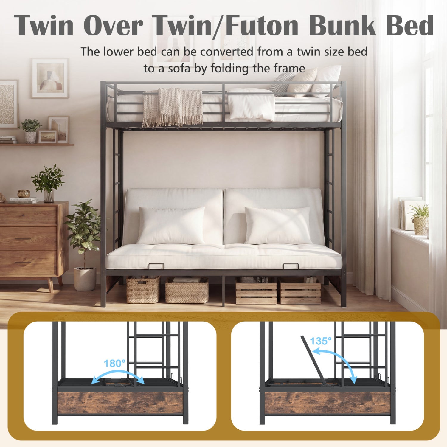 Heavy Duty Metal Bunk Bed Frame, Headboard, Footboard, Brown Bunk Bed Frame at Gallery Canada