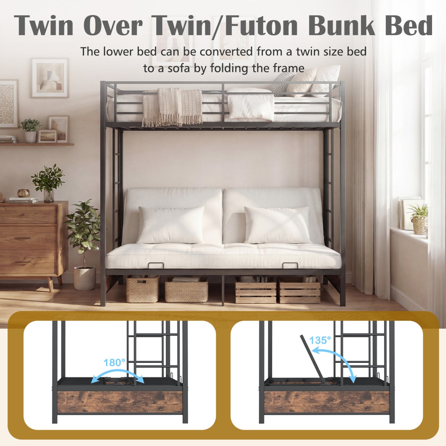 Heavy Duty Metal Bunk Bed Frame, Headboard, Footboard, Brown Bunk Bed Frame at Gallery Canada