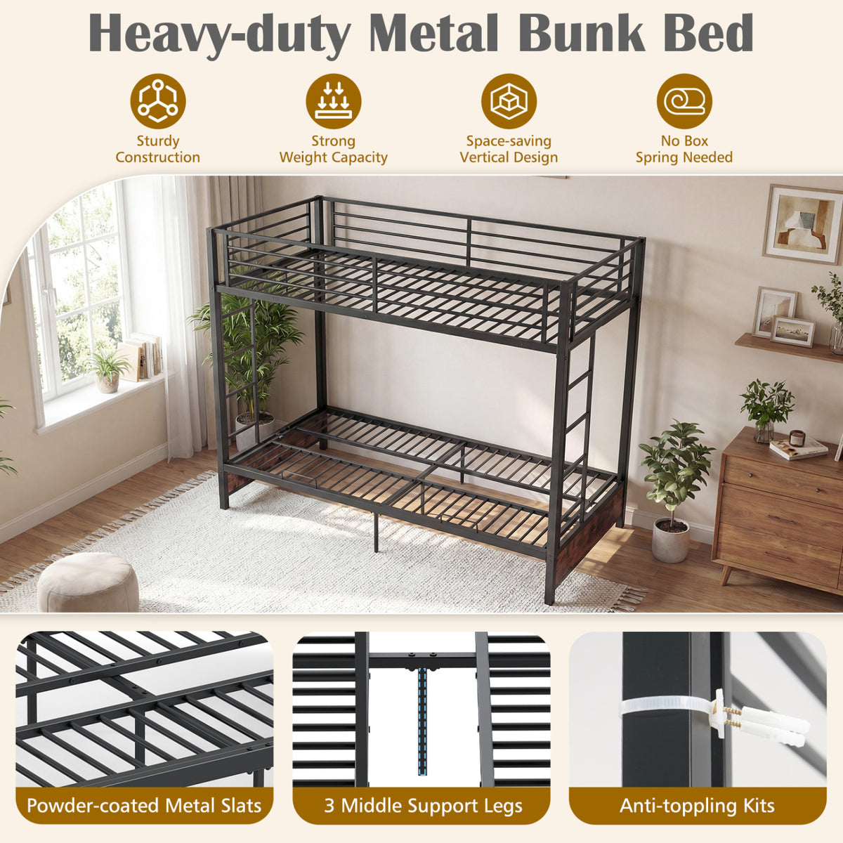 Heavy Duty Metal Bunk Bed Frame, Headboard, Footboard, Brown Bunk Bed Frame at Gallery Canada