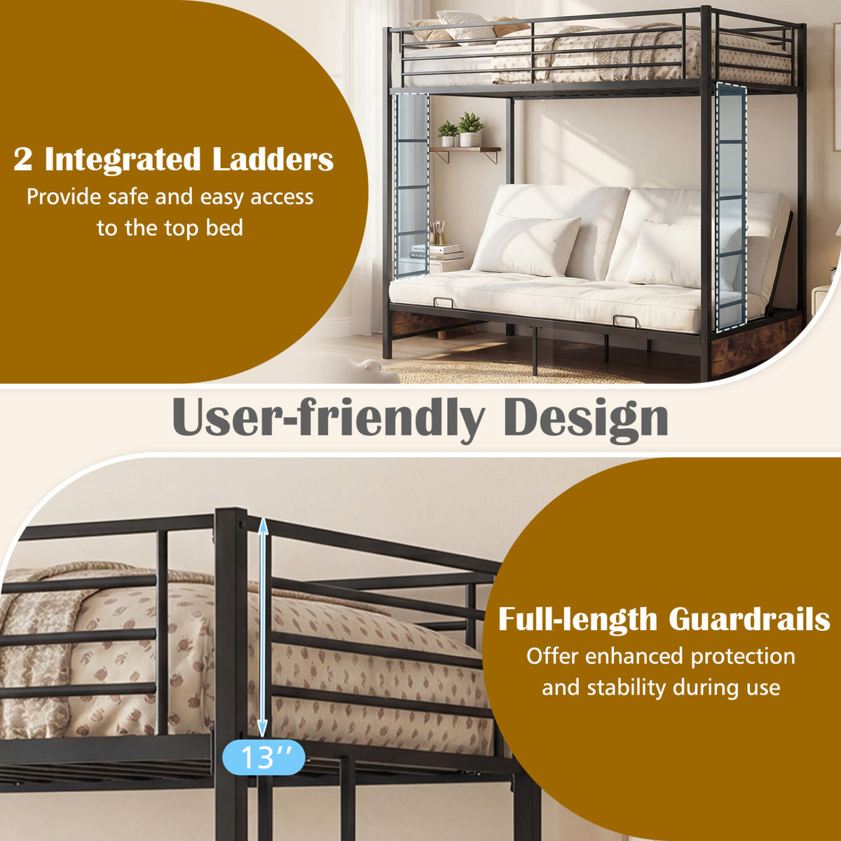 Heavy Duty Metal Bunk Bed Frame, Headboard, Footboard, Brown Bunk Bed Frame at Gallery Canada