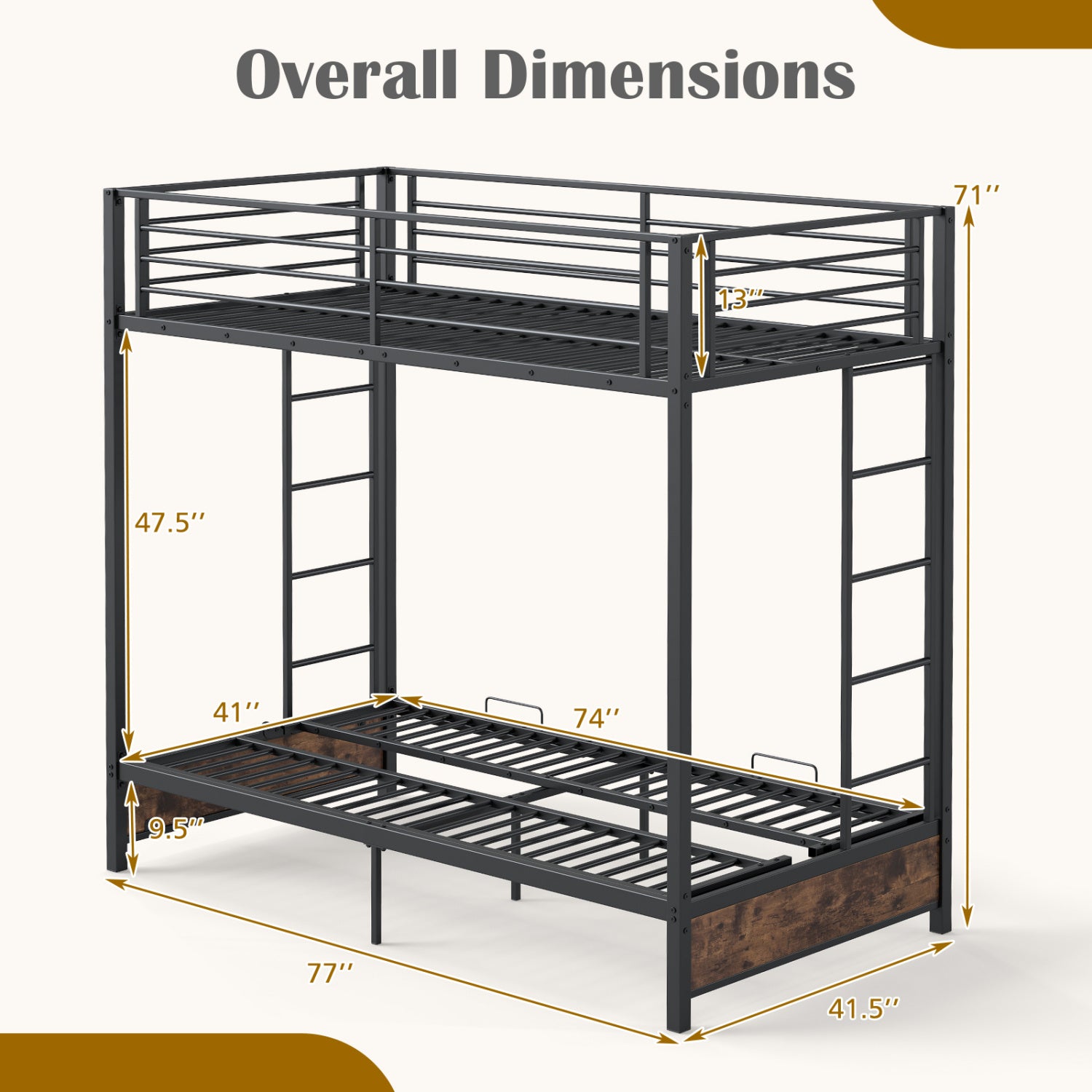 Heavy Duty Metal Bunk Bed Frame, Headboard, Footboard, Brown Bunk Bed Frame at Gallery Canada