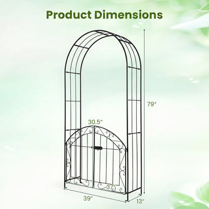 Heavy-Duty Metal Garden Arch with Gate and Safety Latch, Black Outdoor Decor at Gallery Canada