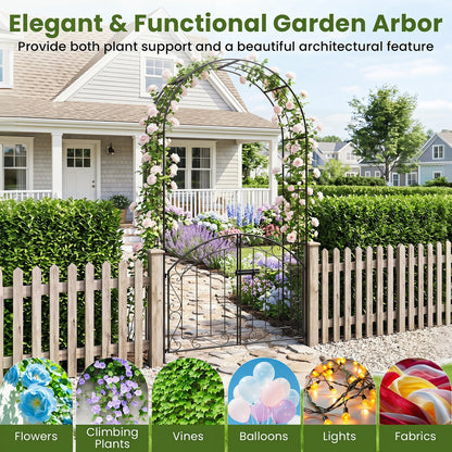 Heavy-Duty Metal Garden Arch with Gate and Safety Latch, Black Outdoor Decor at Gallery Canada