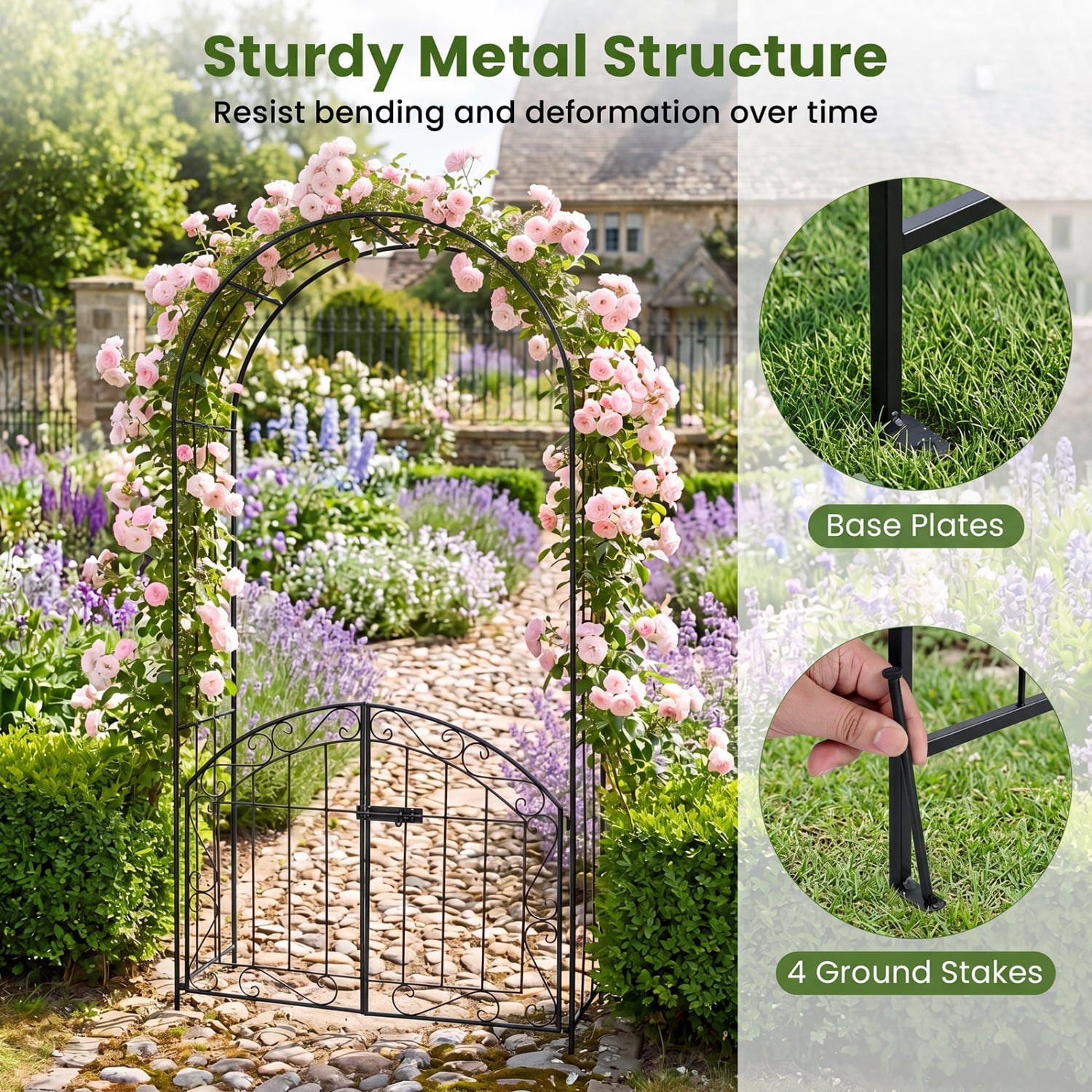 Heavy-Duty Metal Garden Arch with Gate and Safety Latch, Black Outdoor Decor at Gallery Canada
