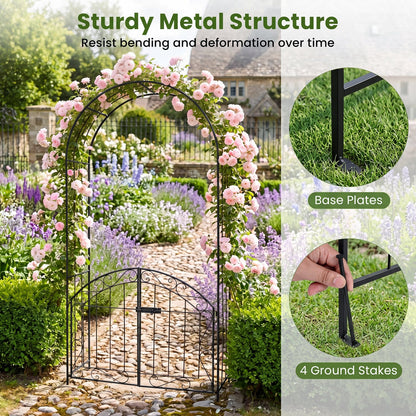 Heavy-Duty Metal Garden Arch with Gate and Safety Latch, Black Outdoor Decor at Gallery Canada