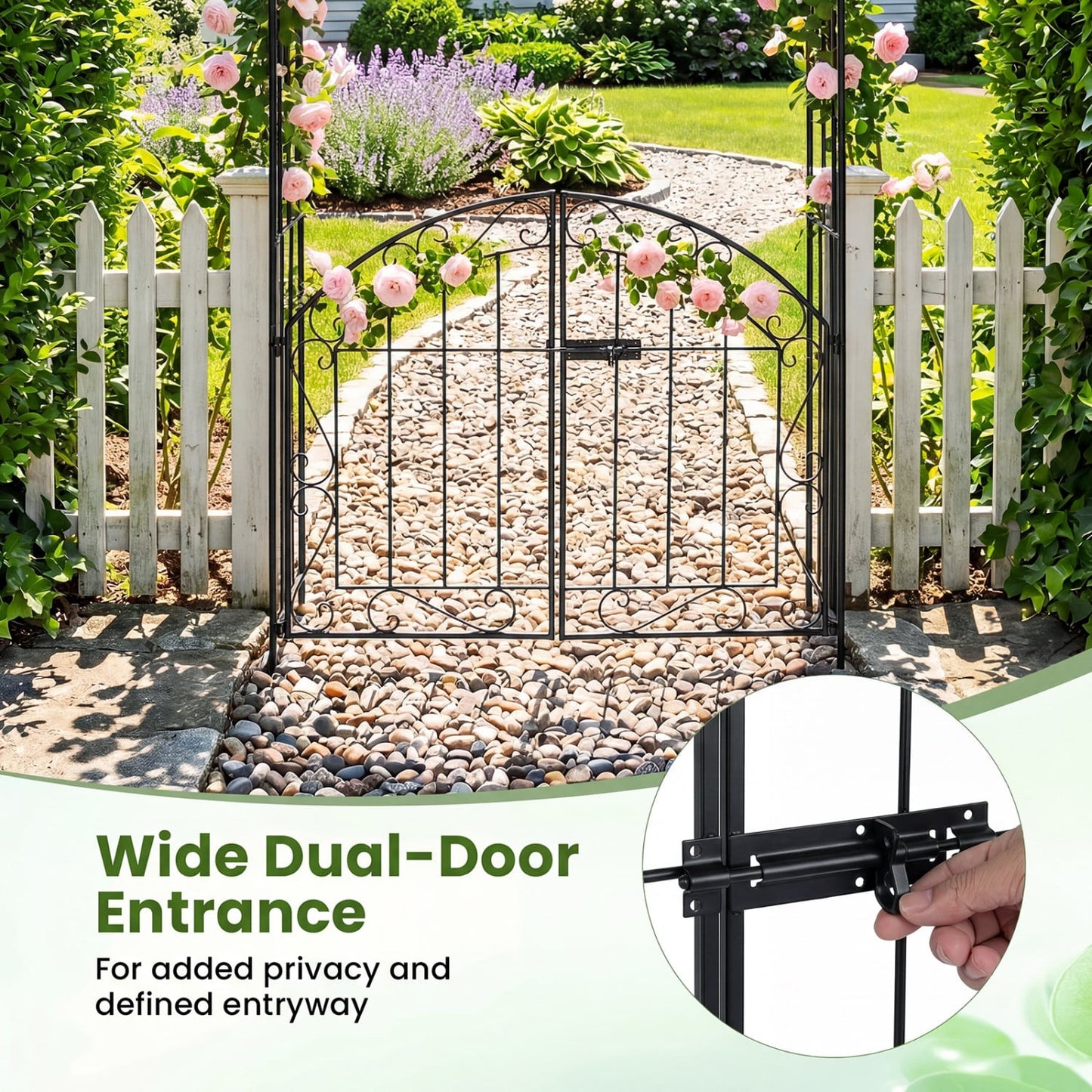 Heavy-Duty Metal Garden Arch with Gate and Safety Latch, Black Outdoor Decor at Gallery Canada