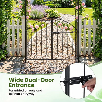 Heavy-Duty Metal Garden Arch with Gate and Safety Latch, Black Outdoor Decor at Gallery Canada