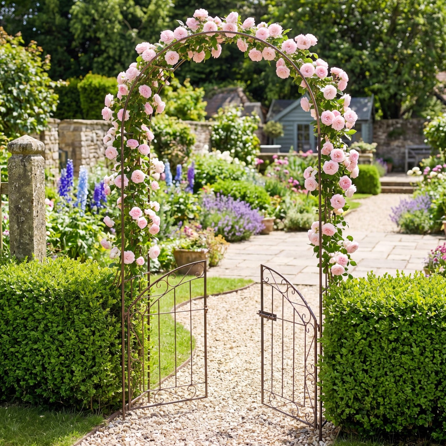 Heavy-Duty Metal Garden Arch with Gate and Safety Latch, Bronze Outdoor Decor at Gallery Canada