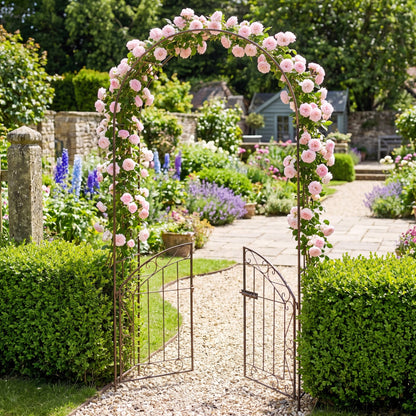 Heavy-Duty Metal Garden Arch with Gate and Safety Latch, Bronze Outdoor Decor at Gallery Canada