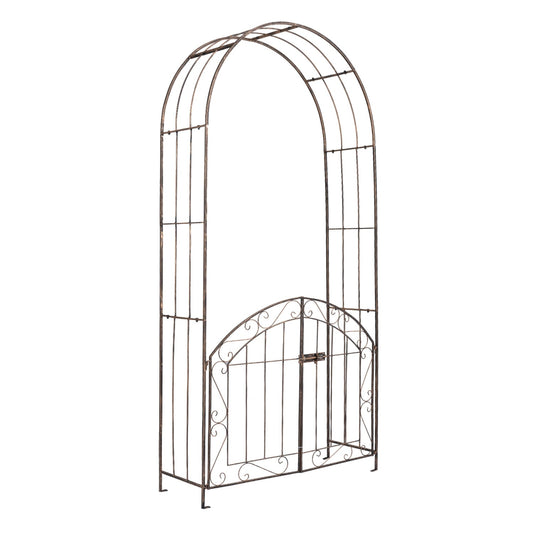 Heavy-Duty Metal Garden Arch with Gate and Safety Latch, Bronze Outdoor Decor Bronze at Gallery Canada