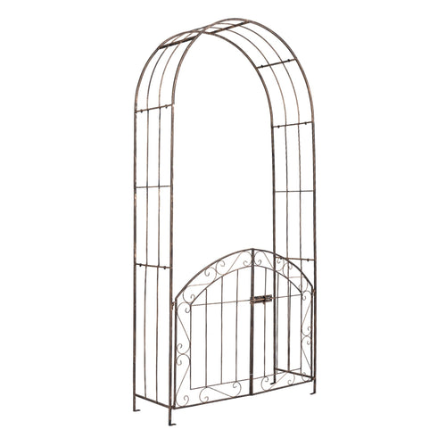 Heavy-Duty Metal Garden Arch with Gate and Safety Latch, Bronze