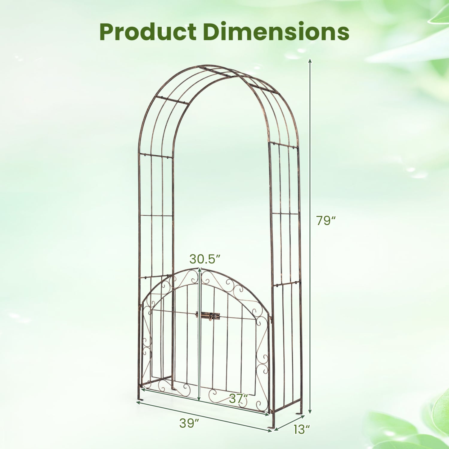 Heavy-Duty Metal Garden Arch with Gate and Safety Latch, Bronze Outdoor Decor at Gallery Canada