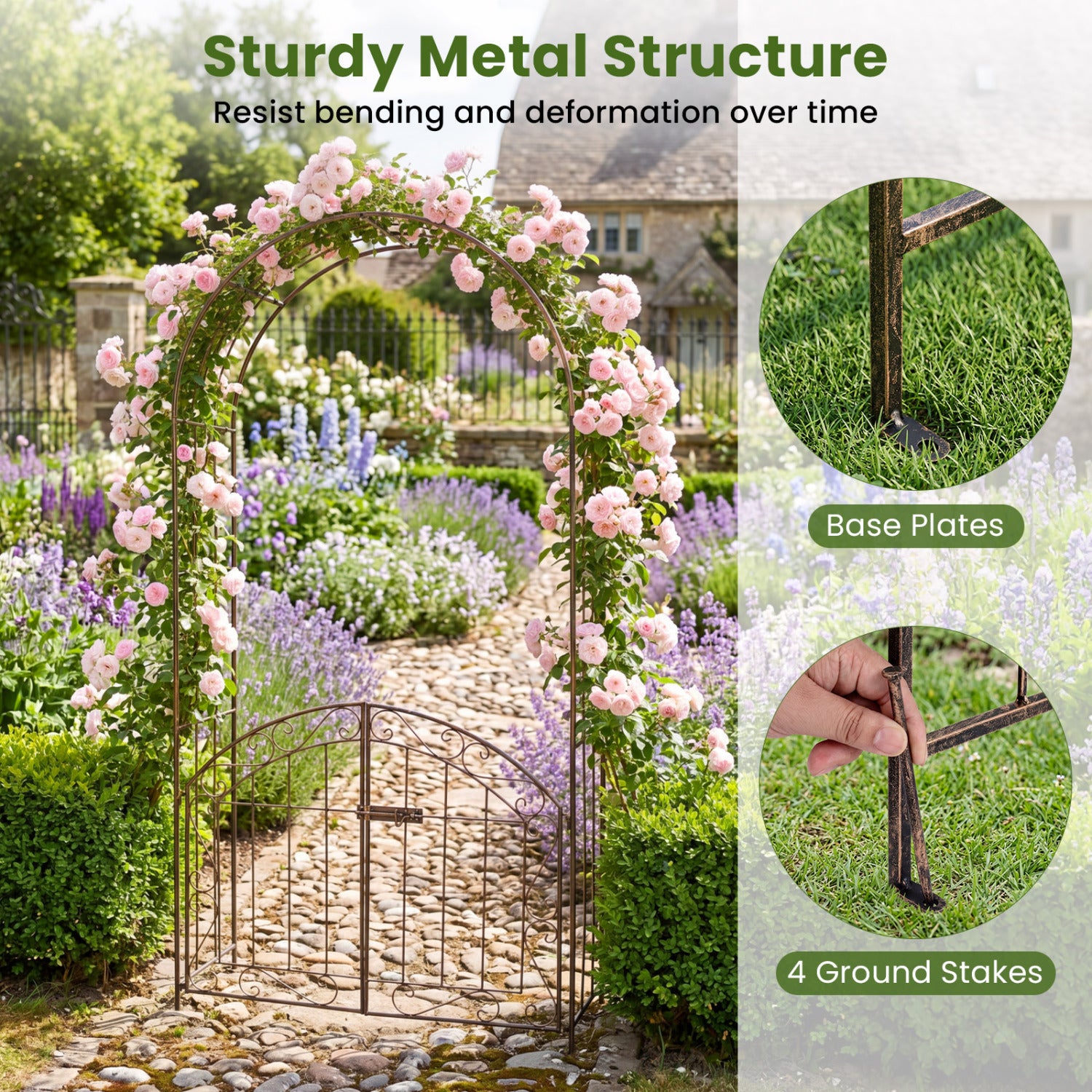 Heavy-Duty Metal Garden Arch with Gate and Safety Latch, Bronze Outdoor Decor at Gallery Canada