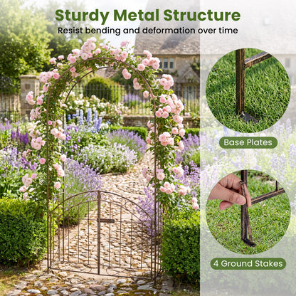 Heavy-Duty Metal Garden Arch with Gate and Safety Latch, Bronze Outdoor Decor at Gallery Canada
