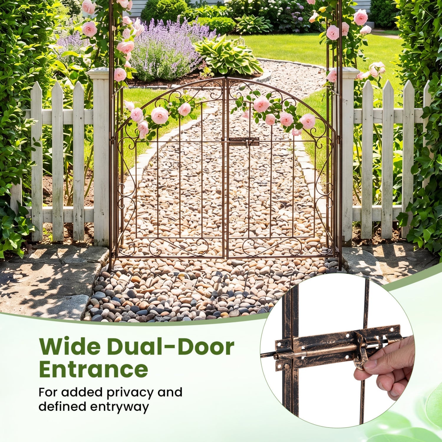 Heavy-Duty Metal Garden Arch with Gate and Safety Latch, Bronze Outdoor Decor at Gallery Canada