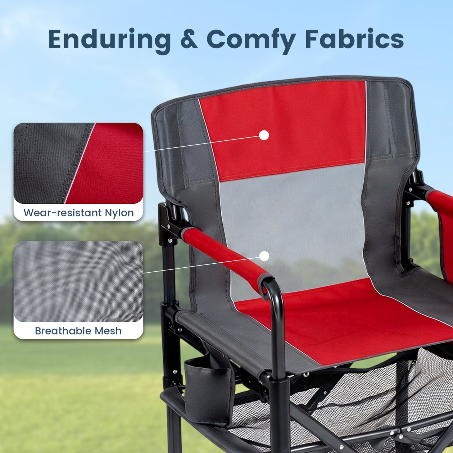 Heavy Duty Outdoor Camping Chair with Cup Holder and Side Pocket, Red Camping Furniture at Gallery Canada