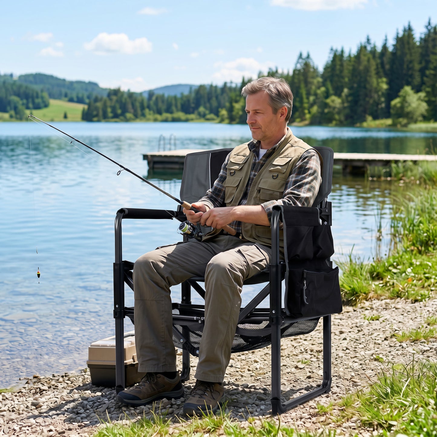 Heavy Duty Outdoor Camping Chair with Cup Holder and Bottle Opener, Black Camping Furniture at Gallery Canada