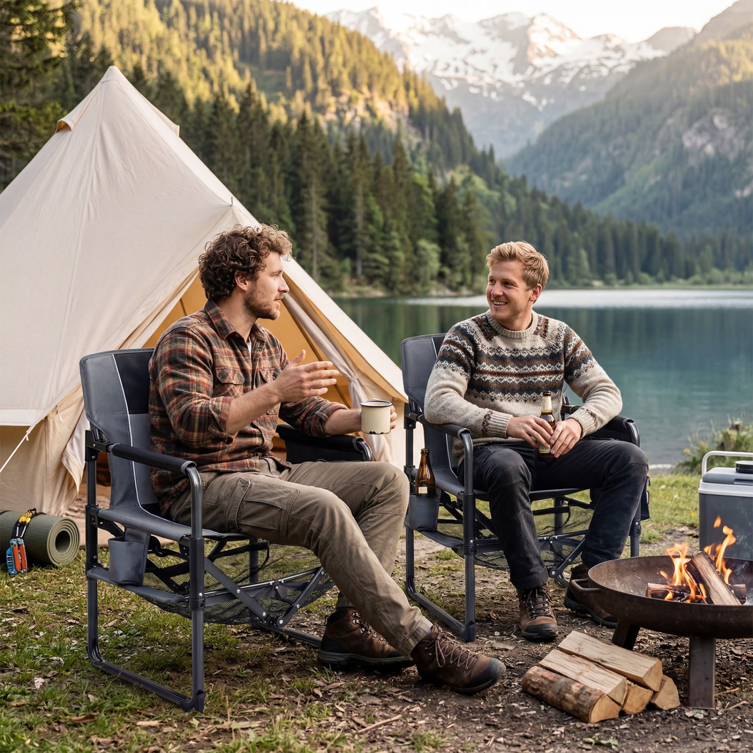 Heavy Duty Outdoor Camping Chair with Cup Holder and Bottle Opener, Black Camping Furniture at Gallery Canada