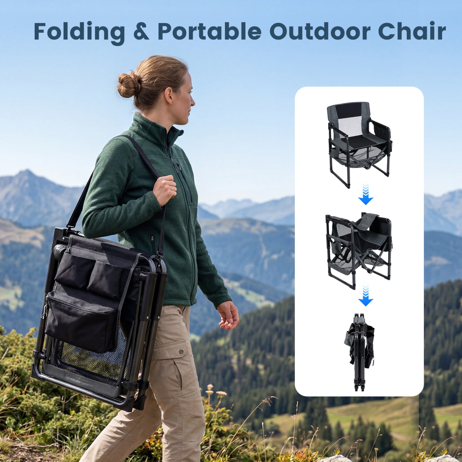 Heavy Duty Outdoor Camping Chair with Cup Holder and Bottle Opener, Black Camping Furniture at Gallery Canada