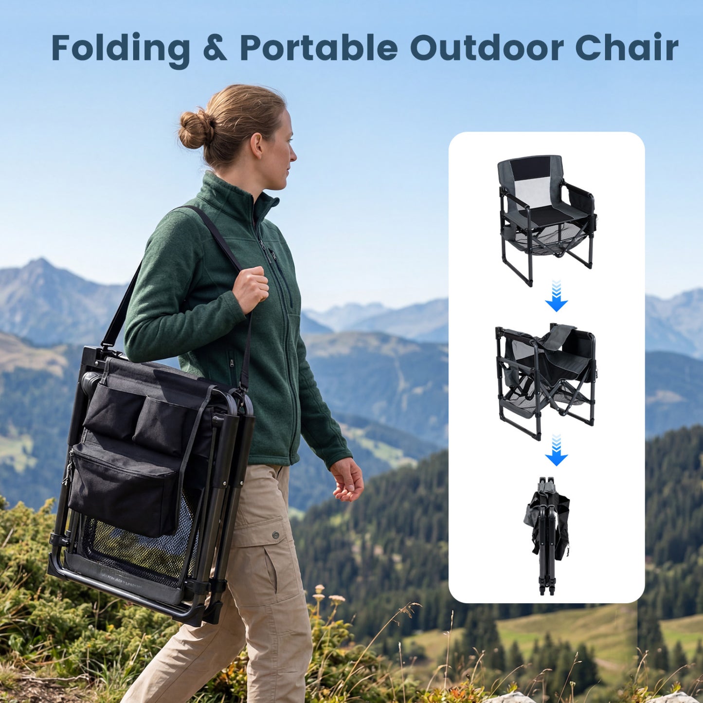 Heavy Duty Outdoor Camping Chair with Cup Holder and Bottle Opener, Black Camping Furniture at Gallery Canada