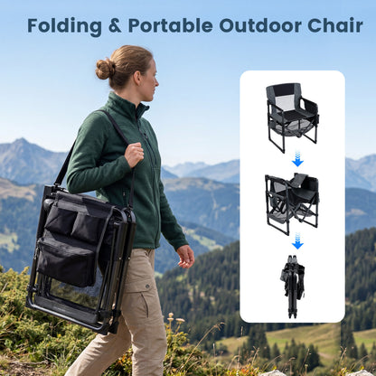 Heavy Duty Outdoor Camping Chair with Cup Holder and Bottle Opener, Black Camping Furniture at Gallery Canada