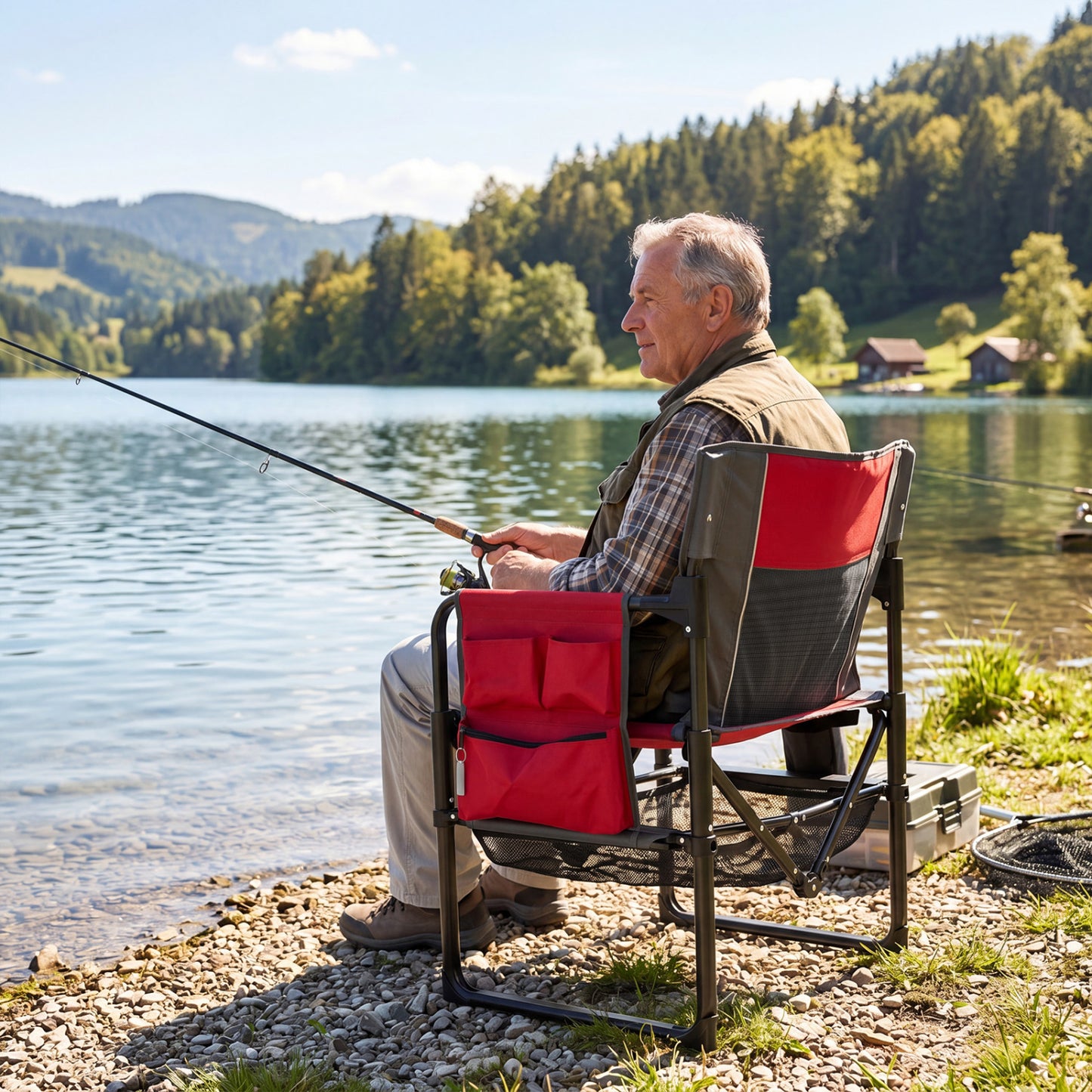 Heavy Duty Outdoor Camping Chair with Cup Holder and Side Pocket, Red Camping Furniture at Gallery Canada