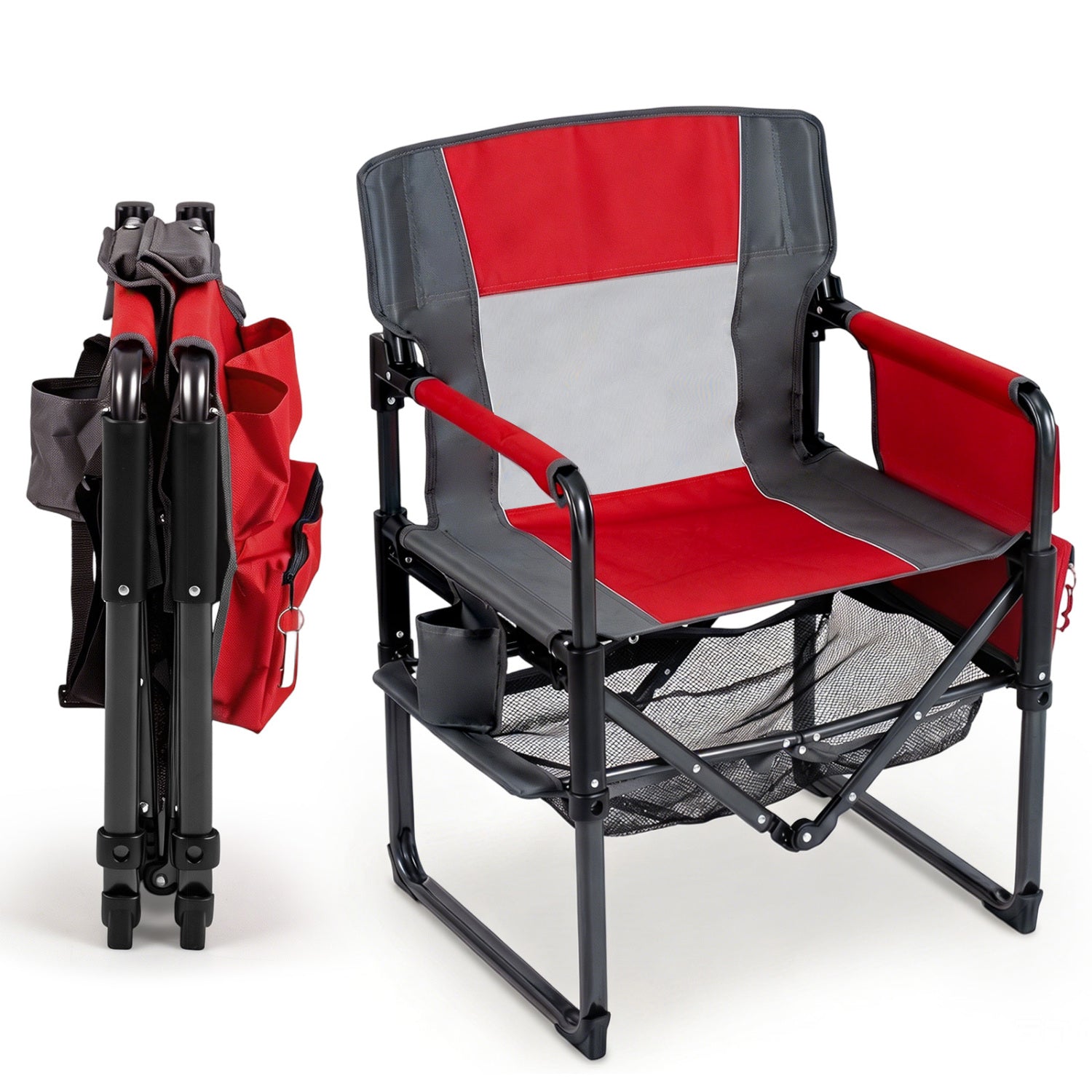 Heavy Duty Outdoor Camping Chair with Cup Holder and Side Pocket, Red Camping Furniture at Gallery Canada