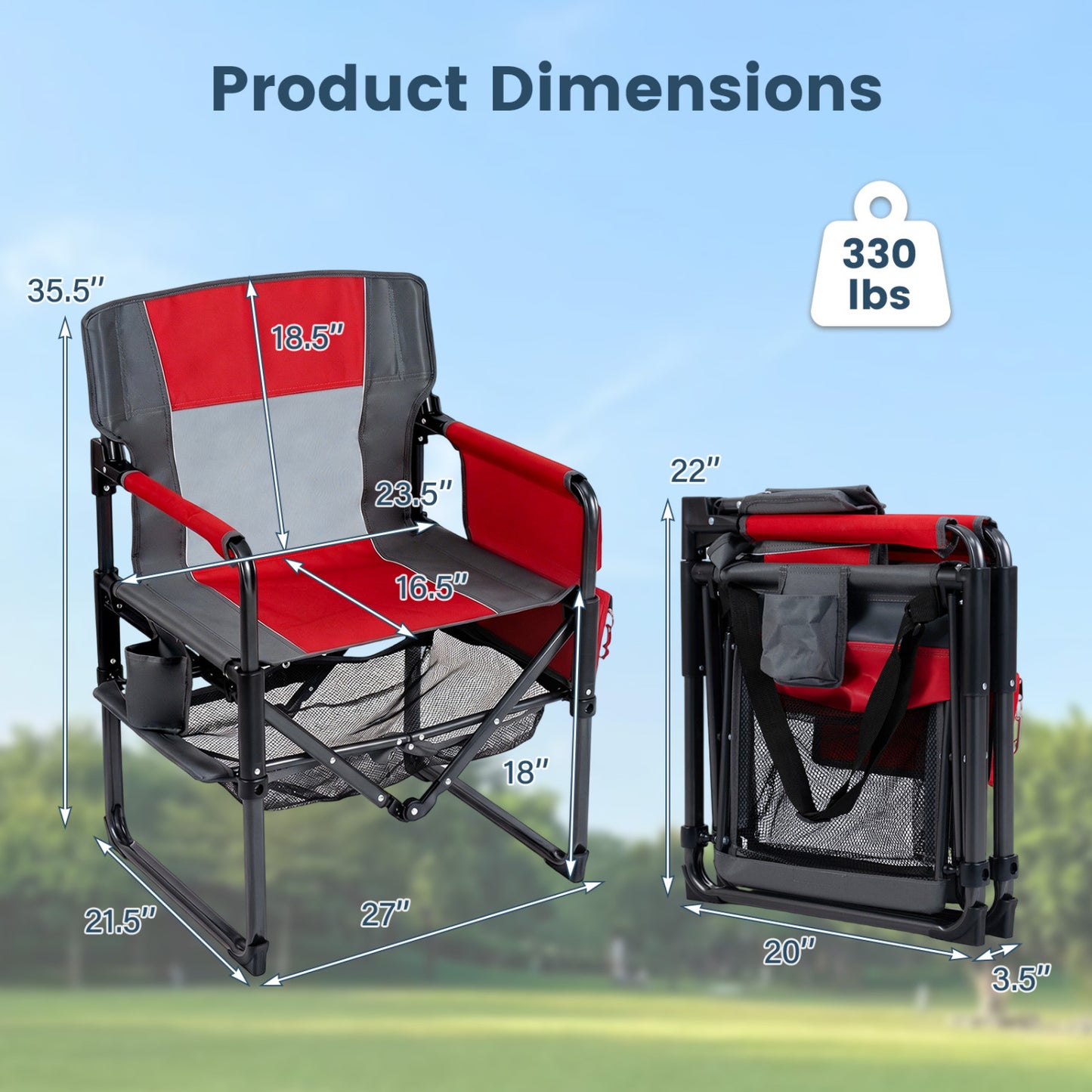 Heavy Duty Outdoor Camping Chair with Cup Holder and Side Pocket, Red Camping Furniture at Gallery Canada