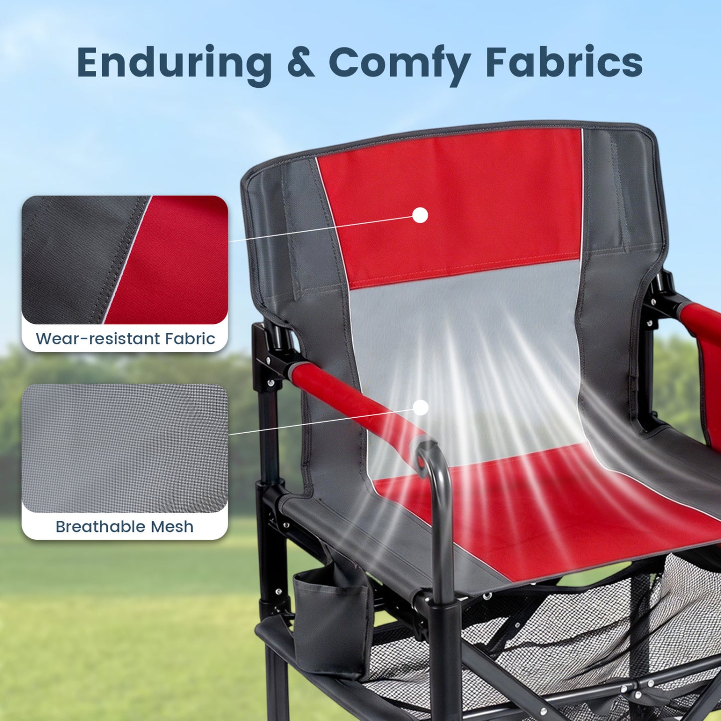 Heavy Duty Outdoor Camping Chair with Cup Holder and Side Pocket, Red Camping Furniture at Gallery Canada