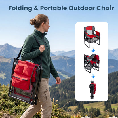 Heavy Duty Outdoor Camping Chair with Cup Holder and Side Pocket, Red Camping Furniture at Gallery Canada