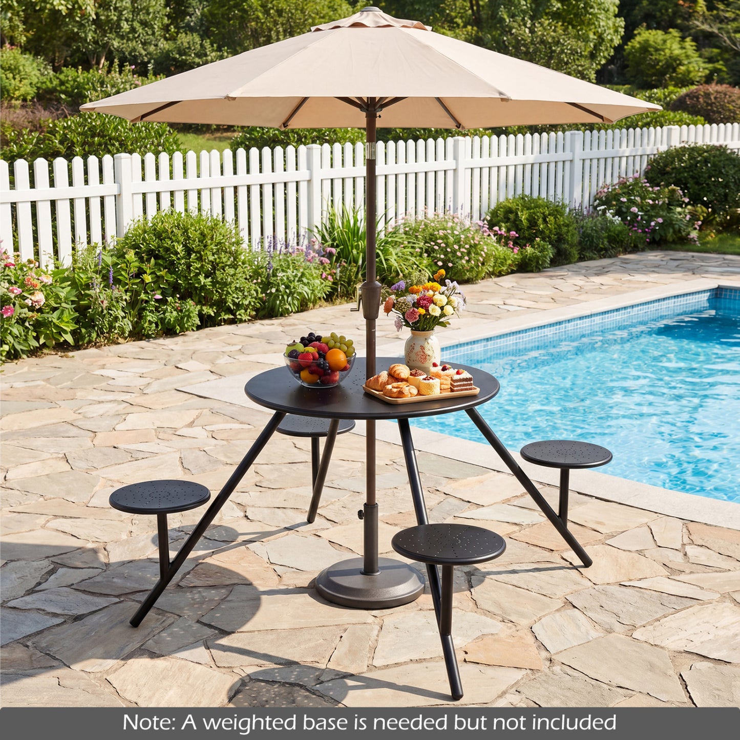 Heavy Duty Round Picnic Table for 4 with Iron Seats & Umbrella Hole, Black Picnic Tables at Gallery Canada