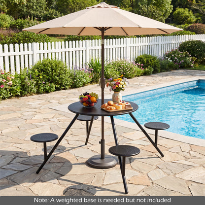 Heavy Duty Round Picnic Table for 4 with Iron Seats & Umbrella Hole, Black Picnic Tables at Gallery Canada