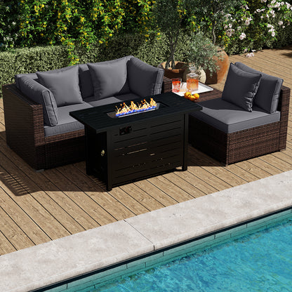 Heavy-duty Frame Rattan Sofa Set with 60000 BTU Firepit Table, Gray