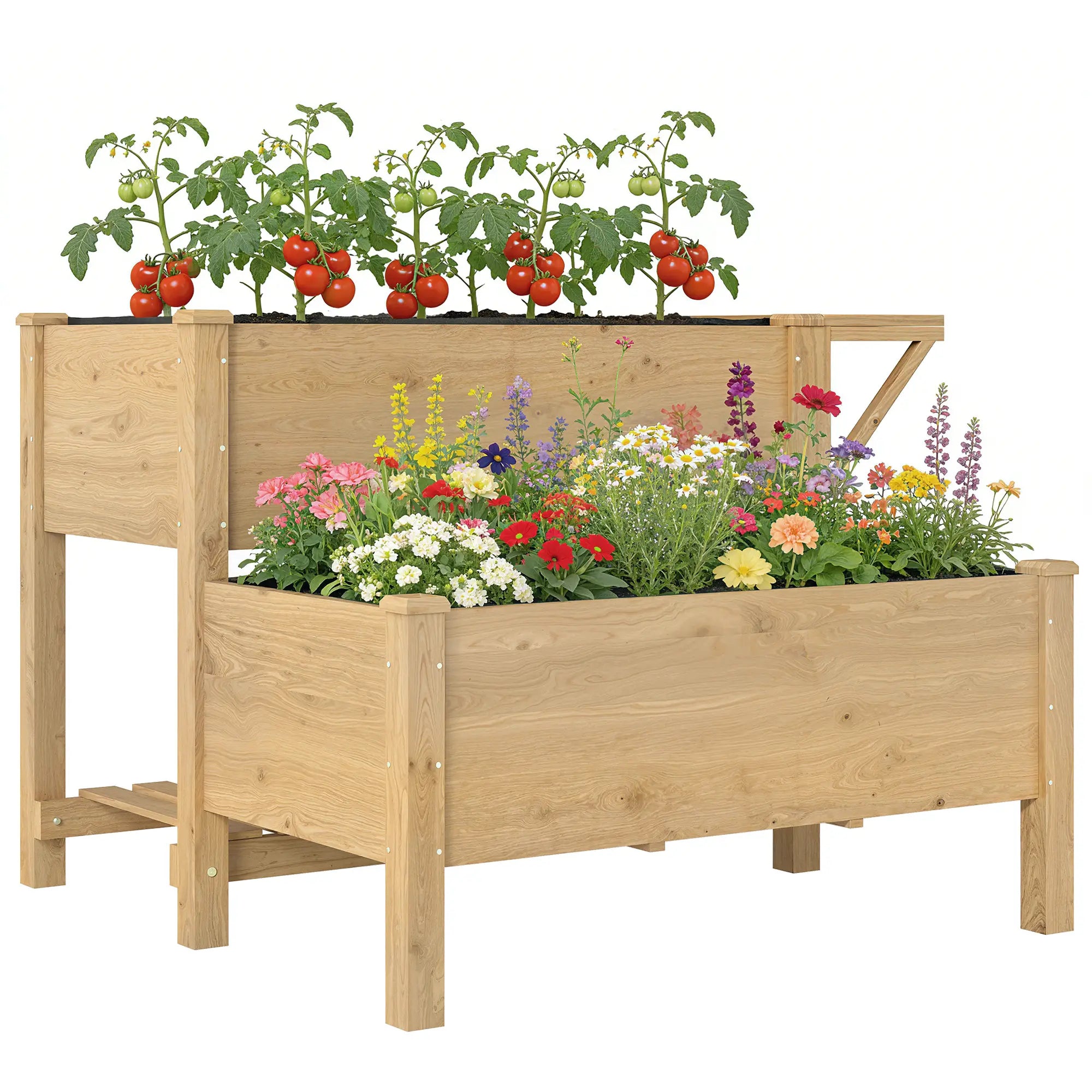 Wooden Raised Garden Bed, 2-Tier Planter With Storage Shelf Elevated Garden Beds at Gallery Canada