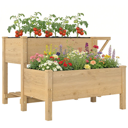 Wooden Raised Garden Bed, 2-Tier Planter With Storage Shelf Elevated Garden Beds at Gallery Canada