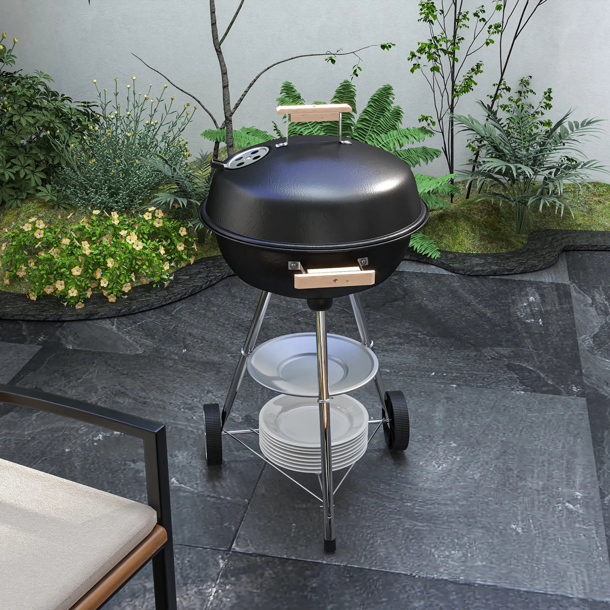 Portable Charcoal BBQ Grill, Steel Outdoor Cooker With Lid, Black Charcoal BBQ Grils at Gallery Canada