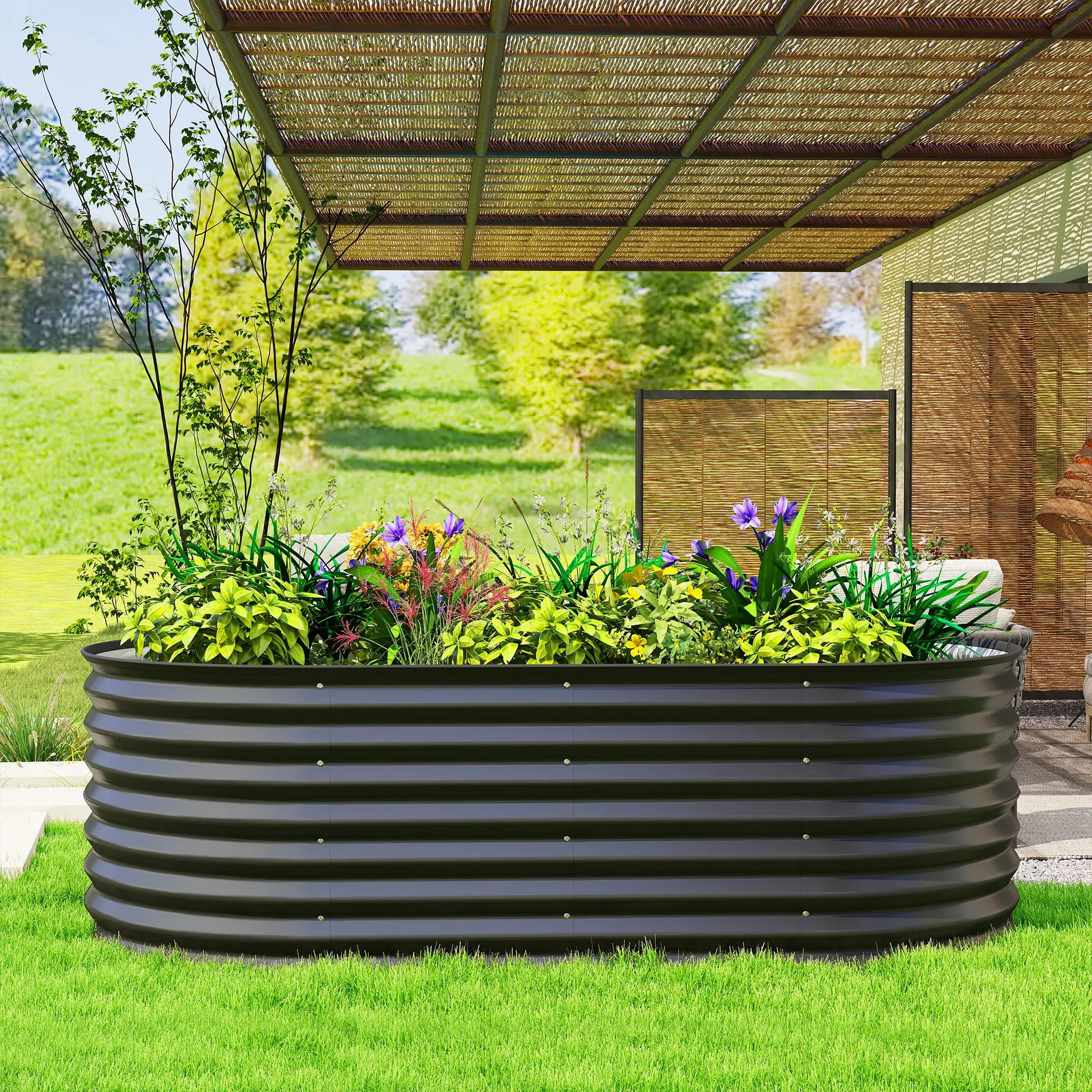 Galvanized Raised Garden Bed, 5 x 2.5 x 2 ft, Oval Planter Box, Black Galvanized Planter Boxes at Gallery Canada