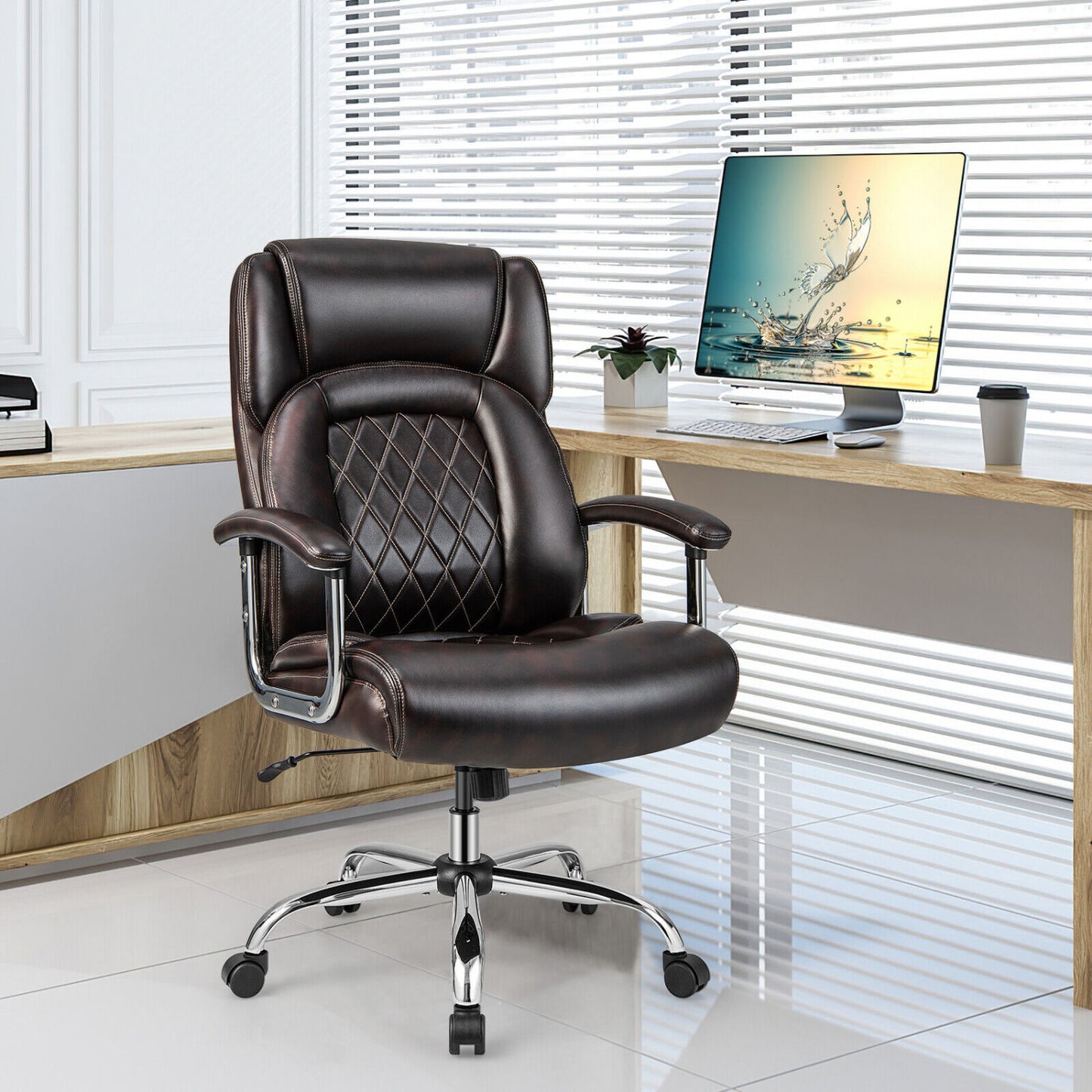 Height Adjustable Executive Chair, Metal Base, Brown Big and Tall Chairs at Gallery Canada