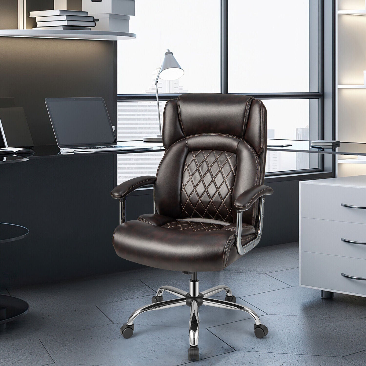 Height Adjustable Executive Chair, Metal Base, Brown Big and Tall Chairs at Gallery Canada