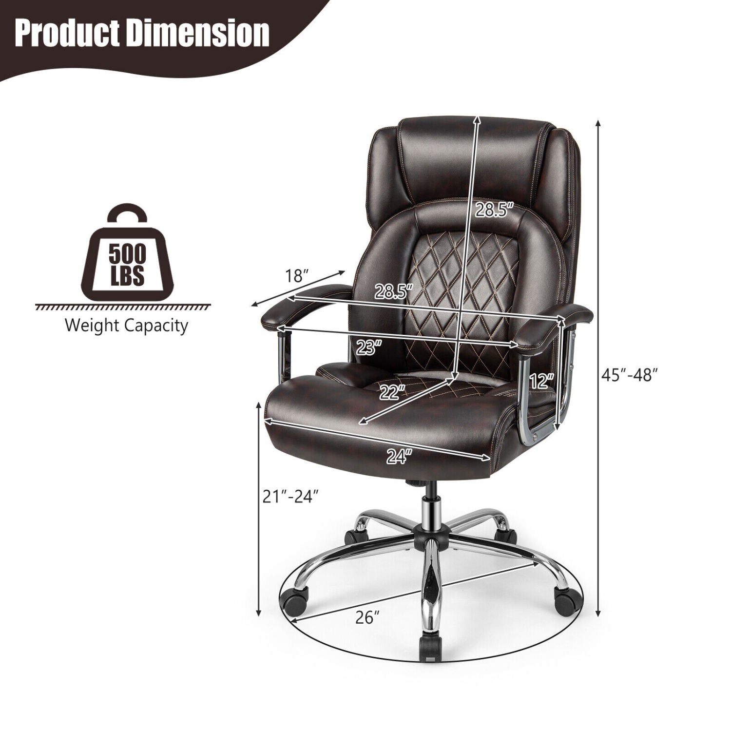 Height Adjustable Executive Chair, Metal Base, Brown Big and Tall Chairs at Gallery Canada
