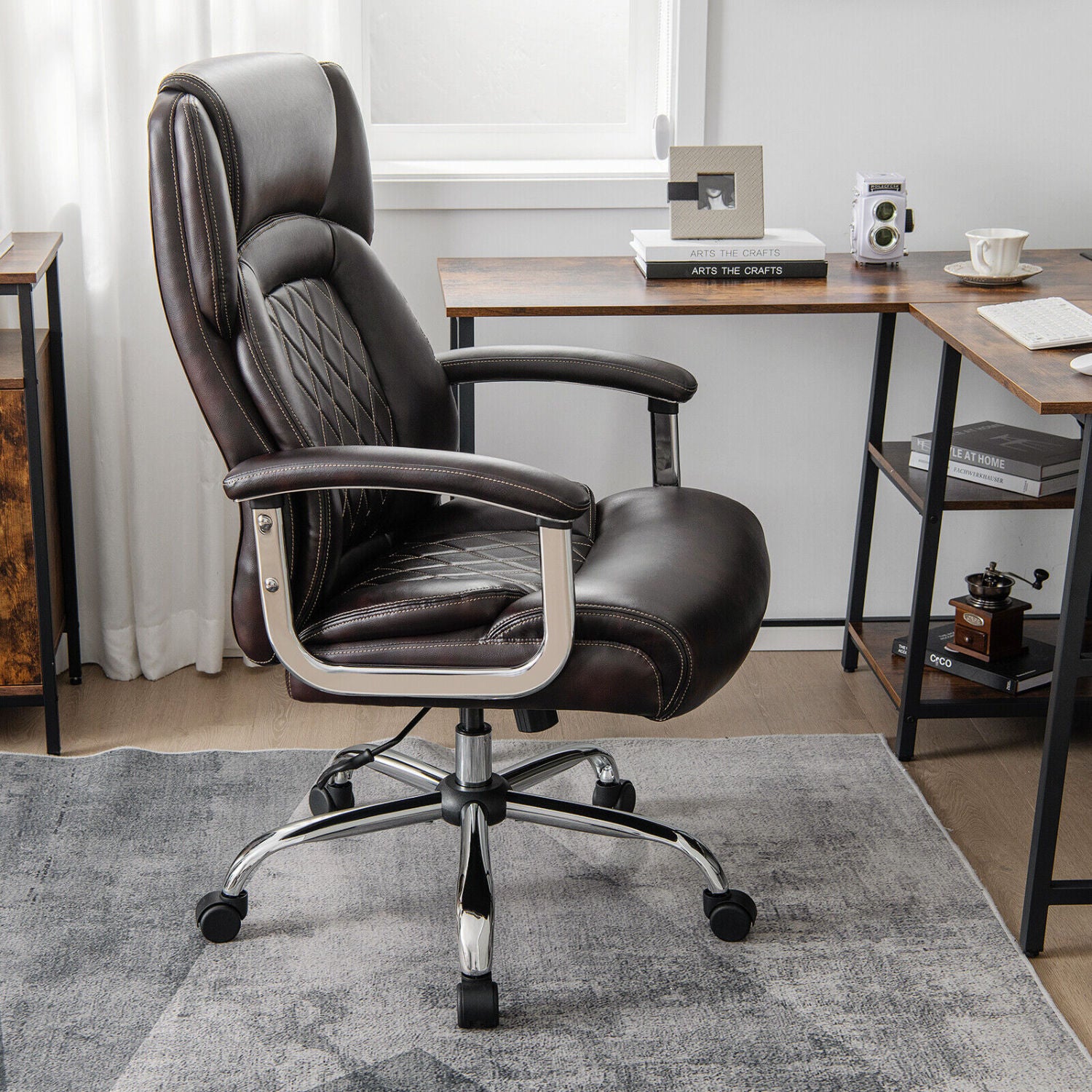 Height Adjustable Executive Chair, Metal Base, Brown Big and Tall Chairs at Gallery Canada