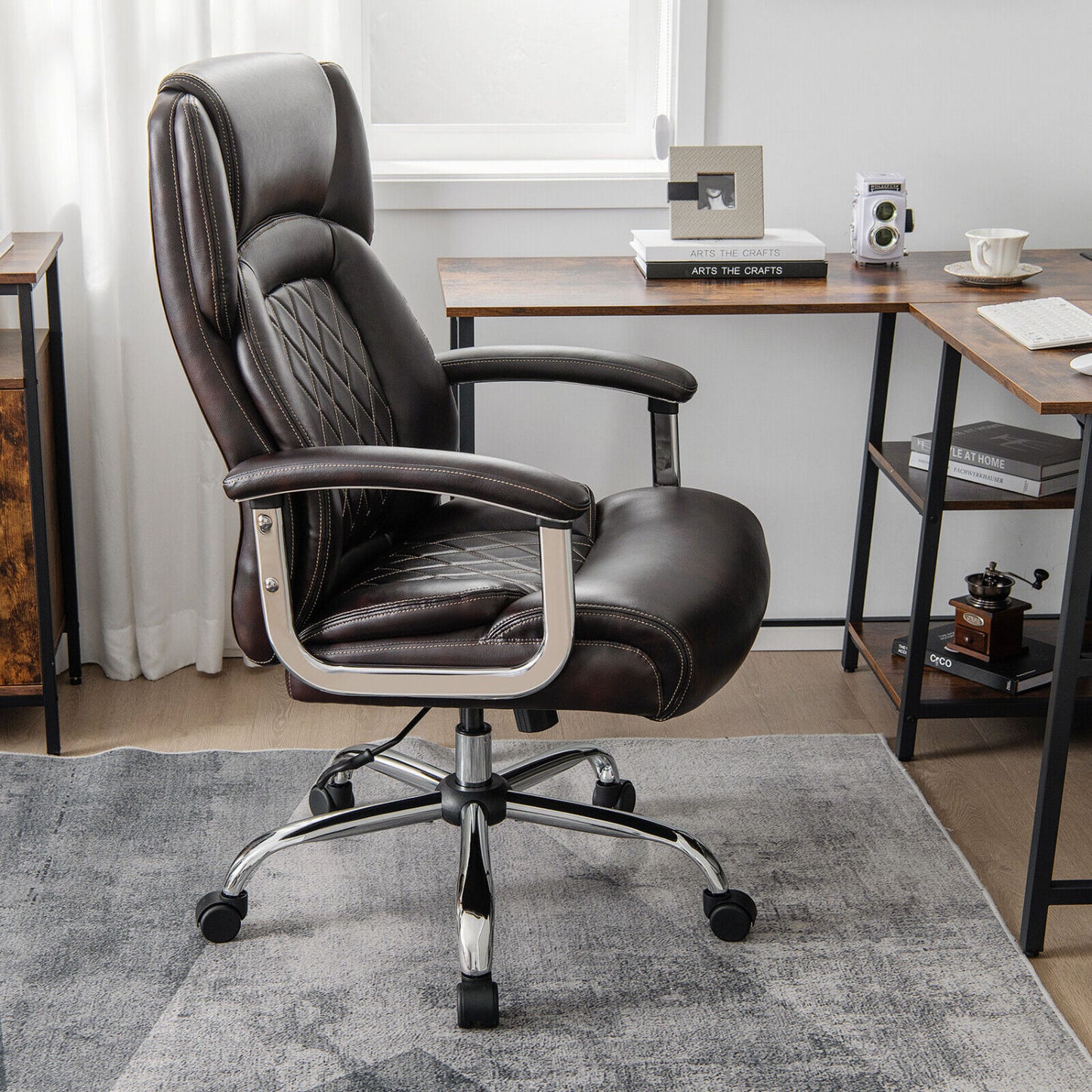 Height Adjustable Executive Chair, Metal Base, Brown Big and Tall Chairs at Gallery Canada