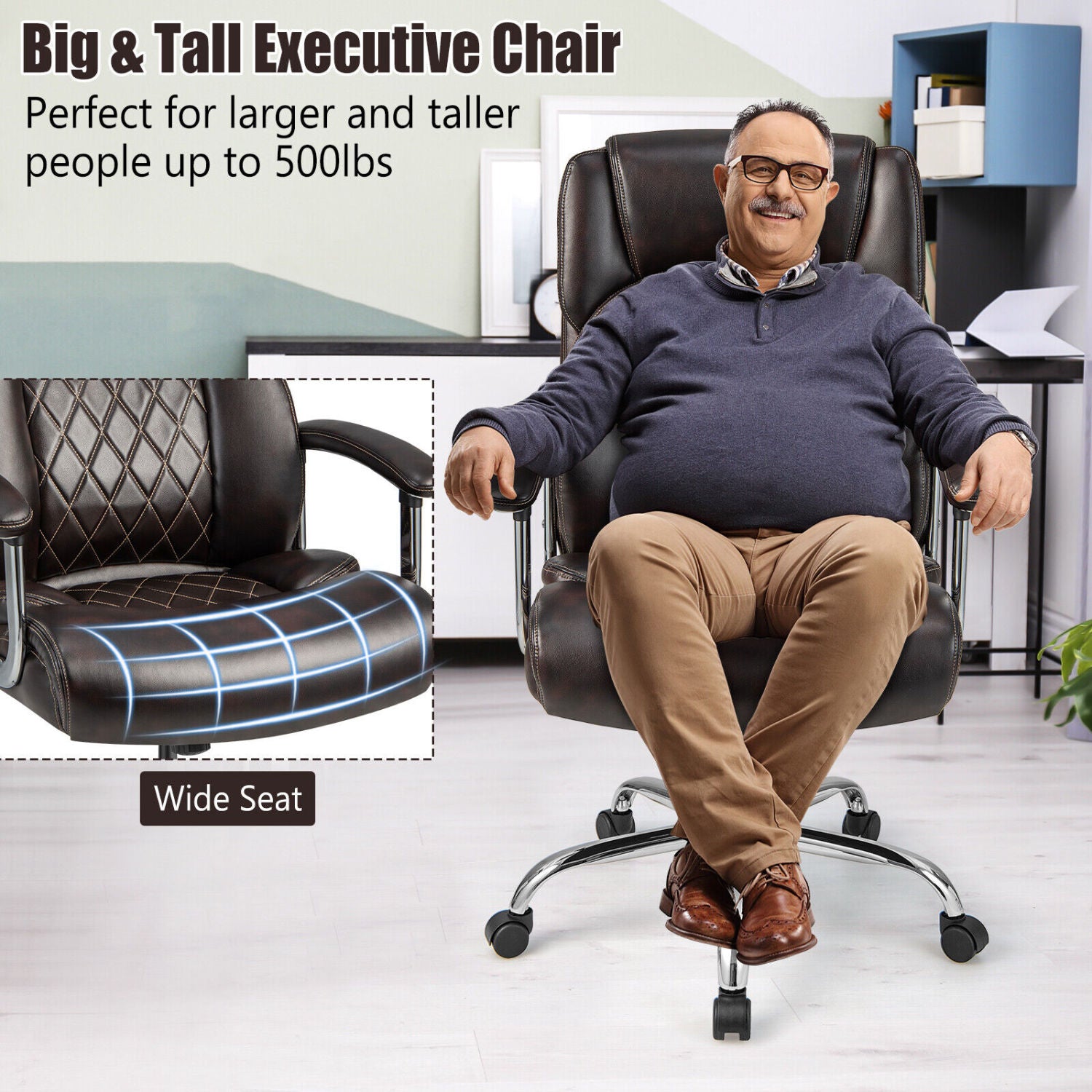Height Adjustable Executive Chair, Metal Base, Brown Big and Tall Chairs at Gallery Canada