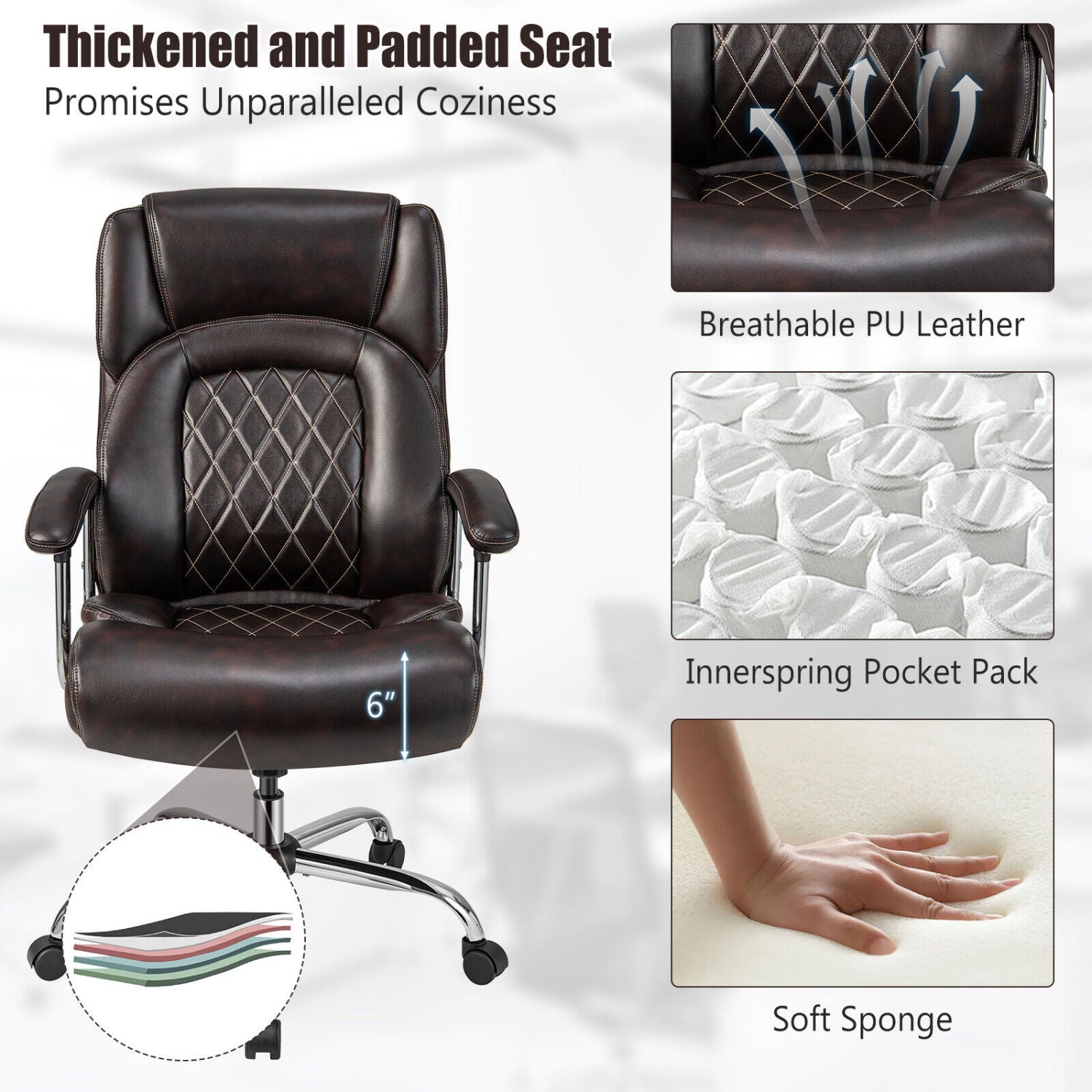 Height Adjustable Executive Chair, Metal Base, Brown Big and Tall Chairs at Gallery Canada