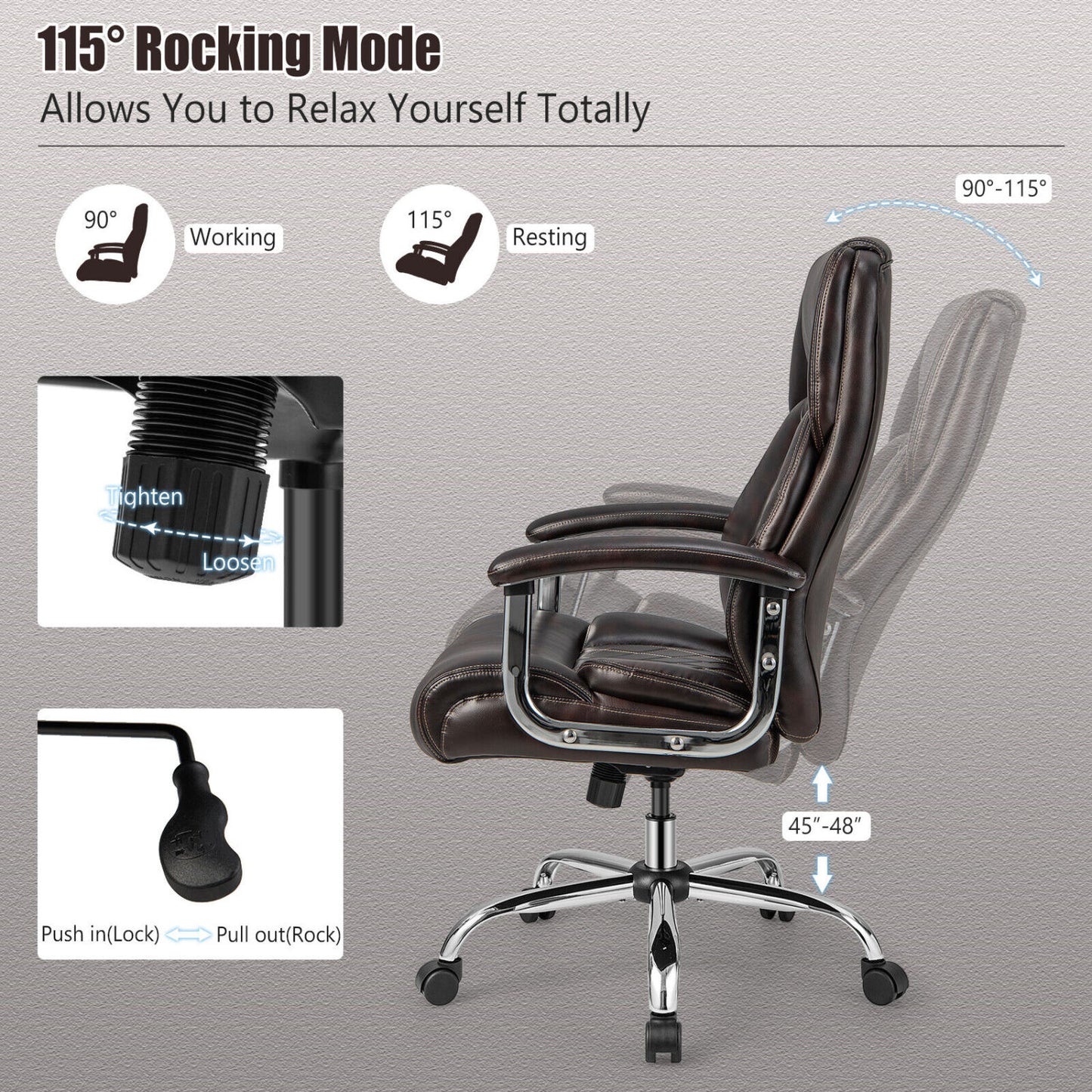 Height Adjustable Executive Chair, Metal Base, Brown Big and Tall Chairs at Gallery Canada